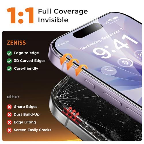 Image of NeverBreak 9H+ Hardness for iPhone 17 Screen Protector 12FT Military Grade Protection (Scratch, Shatter, Drop Resistance) Tempered Glass Full Edge Coverage 6.3 inch 2025, 2 Pack with De-Bubble Card