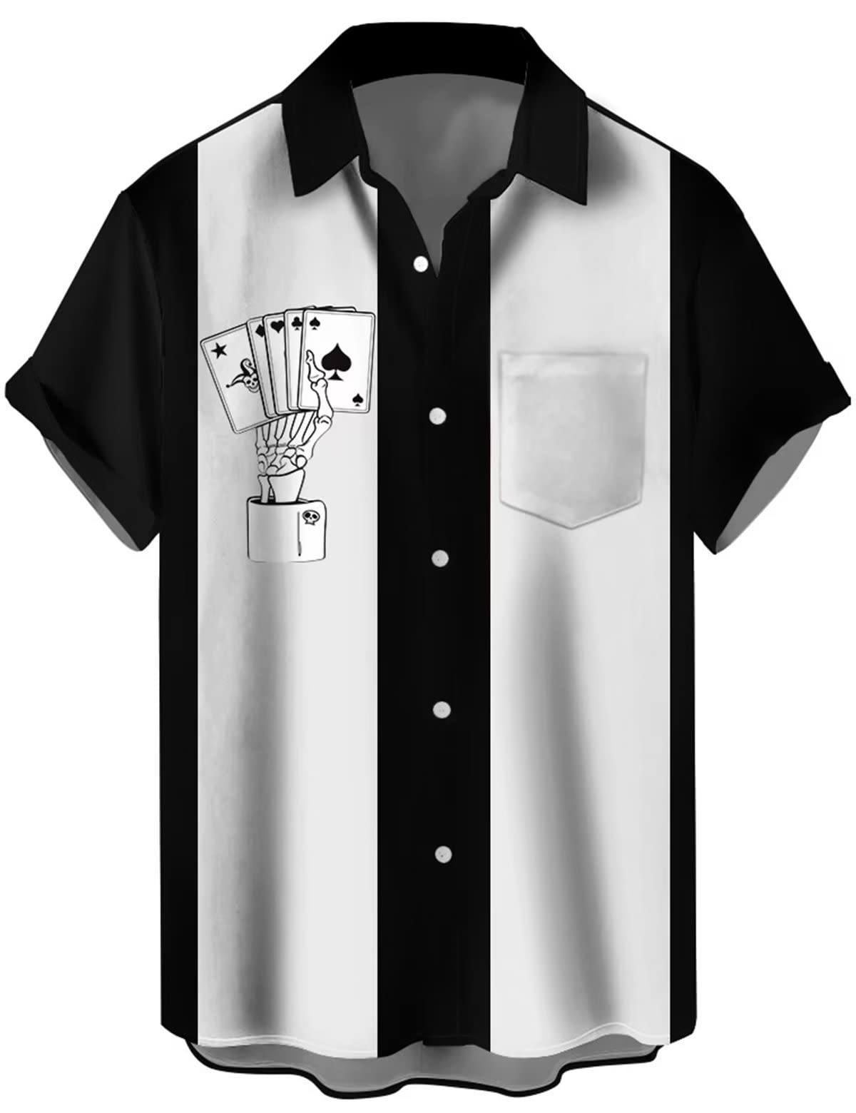 WHO IN SHOPMen's Short Sleeve Button Down Bowling Shirts Hawaiian Casual Printed Beach Shirt Summer Regular Fit Top