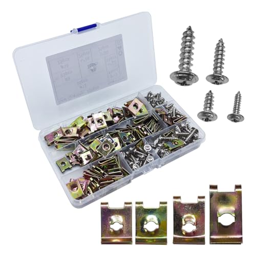 UHANBUT 200PCS Car U‑Clips with Screw Assortment Kit, 6/8/10/12 Vehicle U Nuts and 4 Sizes Screws Clip, Automotive Interior Dash Fastener Replacement Set for Door Trim Panel Bumper
