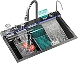 Kitchen Sink Set 304 Stainless Steel Nano Raindance Waterfall Sink Home Sink Vegetable Basin Single Sink Workstation With Pull-Out Faucet Pressurized Cup Washer1 Tool Holder Honeycomb Embossing Sink