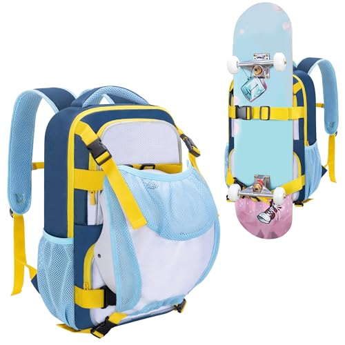 GOBUROS Skateboard Backpack with Helmet Holder, Blue