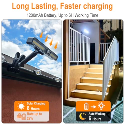 BORUIT Clip On Solar Lights Outdoor, 600LM Solar Fence Light with Motion Sensor, Adjustable Angle, 3 Modes White Light for Outside, Deck, Gutter, Garage,Yard (2 Pack) — view 4