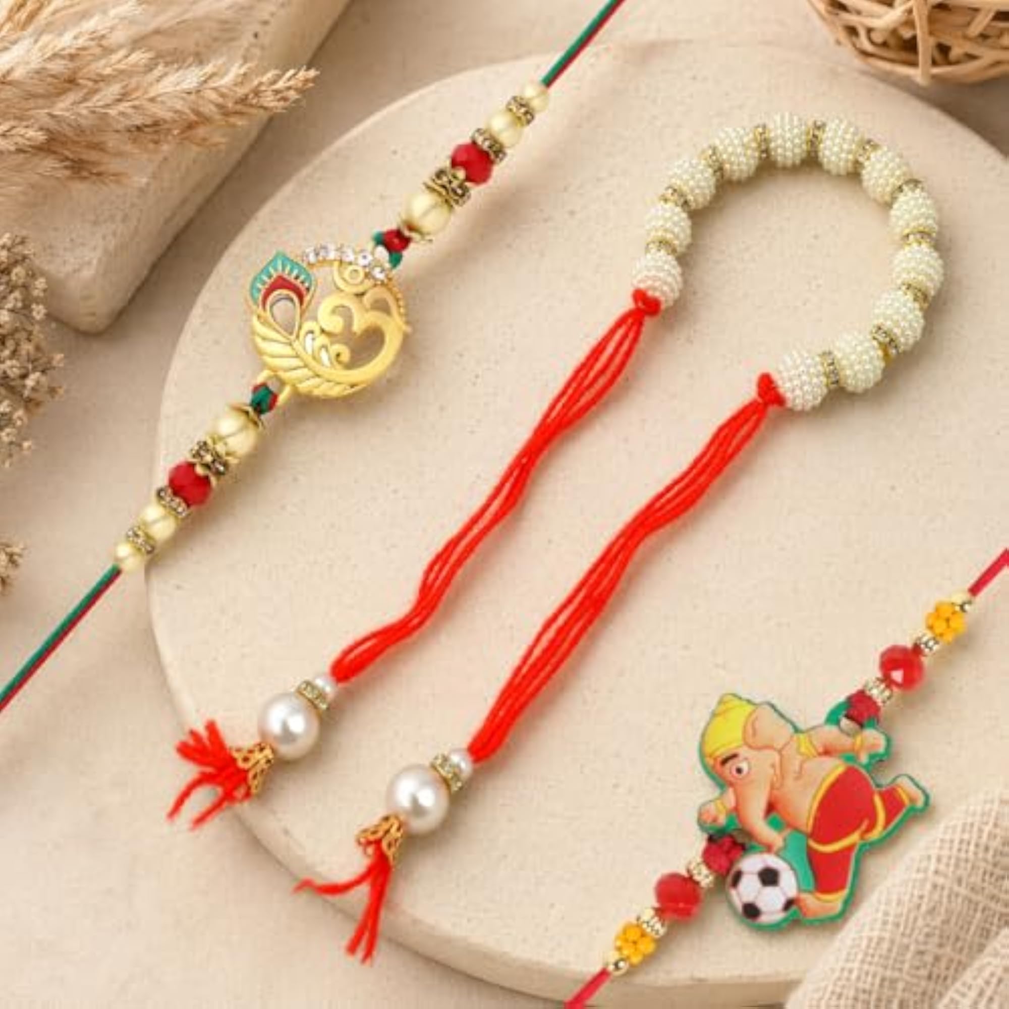 Set of Multi Colour Family Rakhi with Roli Chawal