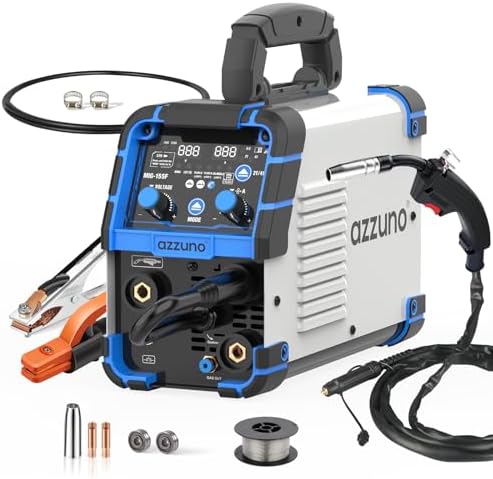 AZZUNO Aluminum MIG Welder 155Amp, Dual Vlotage 110V/220V 5-in-1 Welder Machine Gasless MIG/Gas MAG/Aluminum MIG/Stick/Lift TIG Welding, Multiprocess Welding Machine