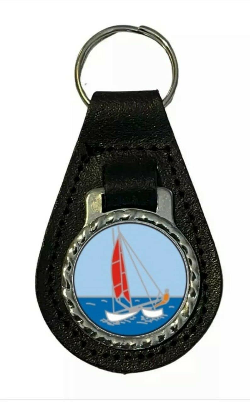 Catamaran Sailing Genuine Leather Black Fob (B) Keyring