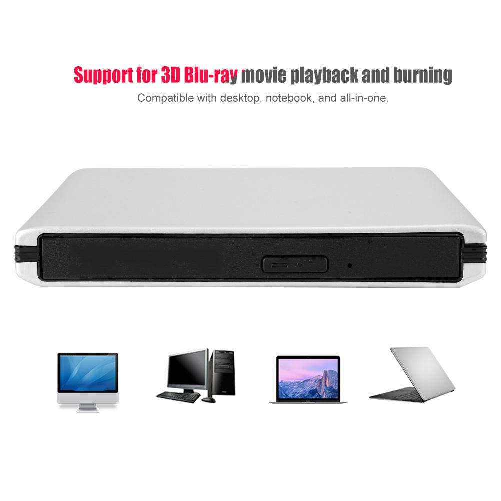 Unidad de DVD externa de CD Blu Ray, Unidad óptica externa USB 3.0 Grabadora de lector de DVD CD BD Admite reproducción, Grabación de películas D-Blu-ray, Compatible con computadora portátil de escrit