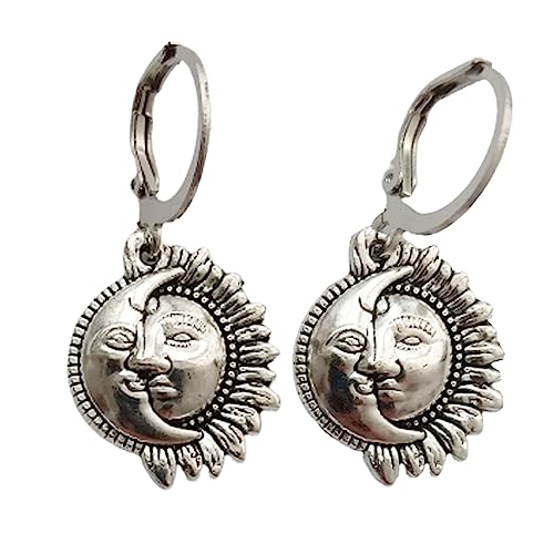 Celestial Sun and Moon Earrings, Mom/Grandma/Friends, Vintage Bohemian Leverback Earrings