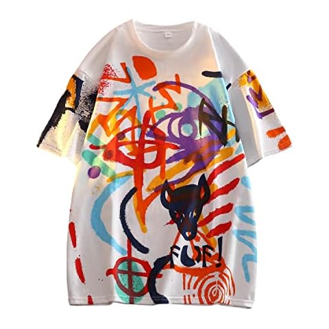 Women Goth T Shirt Y2K Harajuku Graphic Tops Graffiti Printed Clothes (M,White) Cover