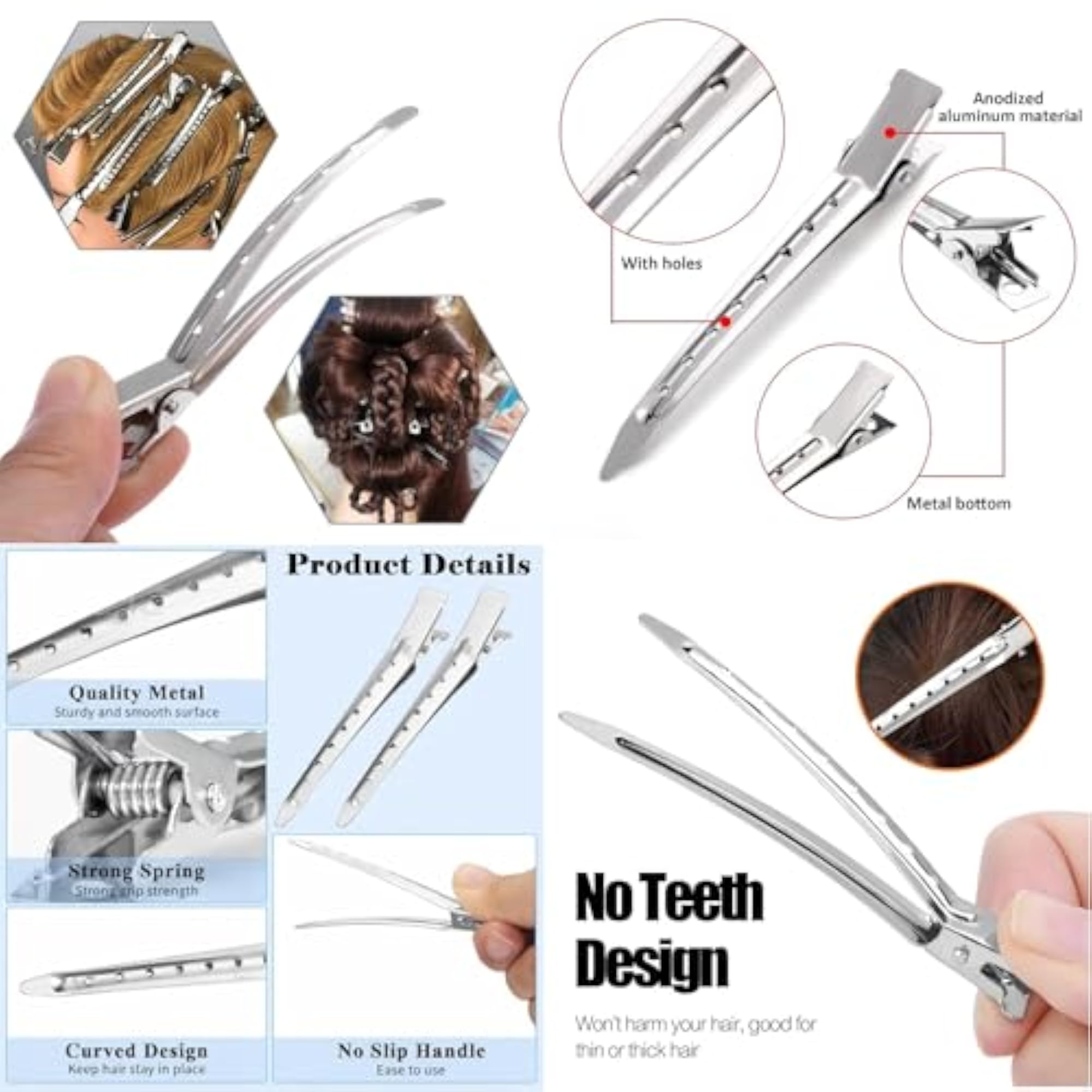 12pc Professional No-Crease Hair Sectioning Clips, Metal Duckbill
