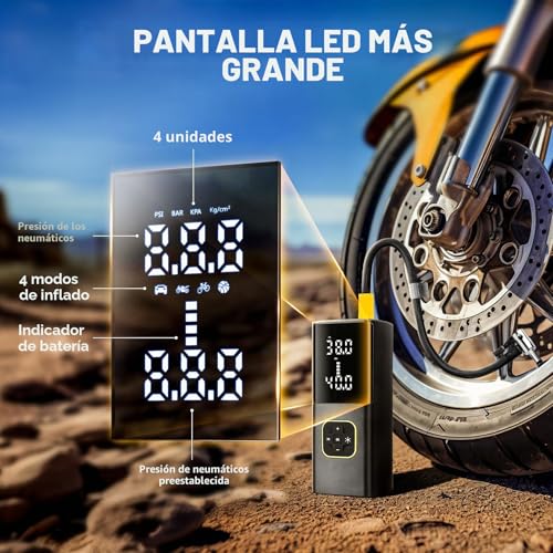 Miniatura 3 de Zune Lotoo Compresor Aire Portatil 150psi, 9000mah Inflador Ruedas Coche Recargable Con Pantalla Digital Led, Mini Bomba De Aire Electrica Con Cable De 12v Cc Y Luz Led Para Coche Moto Bicicleta Bola