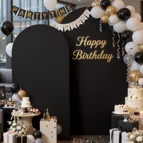 Image of Black Arch Backdrop Cover Set of 2 (7.2ft & 6ft), Chiara Arch Cover Wrinkle-Free Spandex Arch Cover for Wedding Birthday Party Baby Shower Bridal Shower Ceremony Banquet Fabric Backdrop (No Stand)