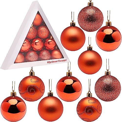 Christmas Concepts® Pack of 10-60mm Christmas Tree Baubles - Shiny, Matte & Glitter Decorated Ornaments (Coral)