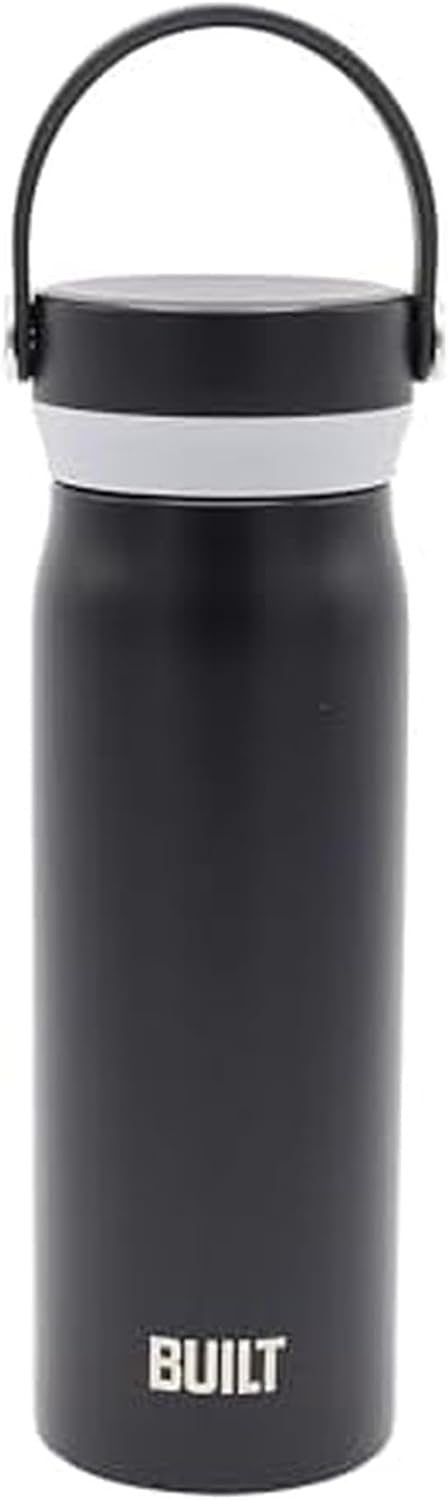 Built 20 Oz Stainless Steel Insulated Tumbler With Handle Lid – Vacuum Sealed Travel Drinking Cup, Double Wall, Leak Proof, BPA Free, Dishwasher Safe, Fits Cup Holders (Black)