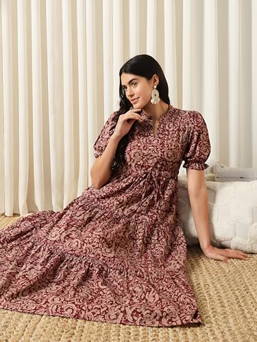 Image of KZULLY | Dress for Women | Summer Outfit | Elegant Casual | Puff Sleeves| Lightweight Polyester Fabric
