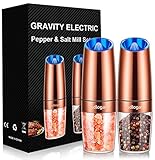 sdlogal Salz und Pfeffermühle Elektrische(Kupfer,2 Stück), Schwerkraft Automatikbetrieb Gewürzmühlen mit LED-Licht, Einstellbarem Grobheits Mechanismus, Batteriebetrieben, Salzmühle für Zuhause, Küche