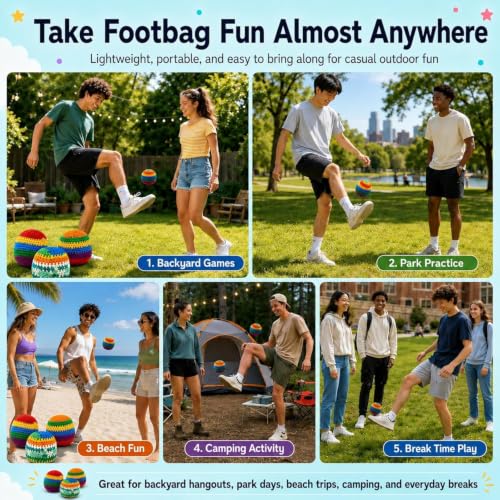 image for Potovcvrp 3 Pack Crochet Footbags, Random Colors Knitted Kick Sack Bal