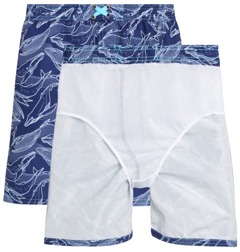 Quad Seven Boys' Rash Guard Set - 3 Piece Bathing Suit Trunks And Rash Guard Shirt (5-12), Size 8, Blue Chillmode Shark #TOP5