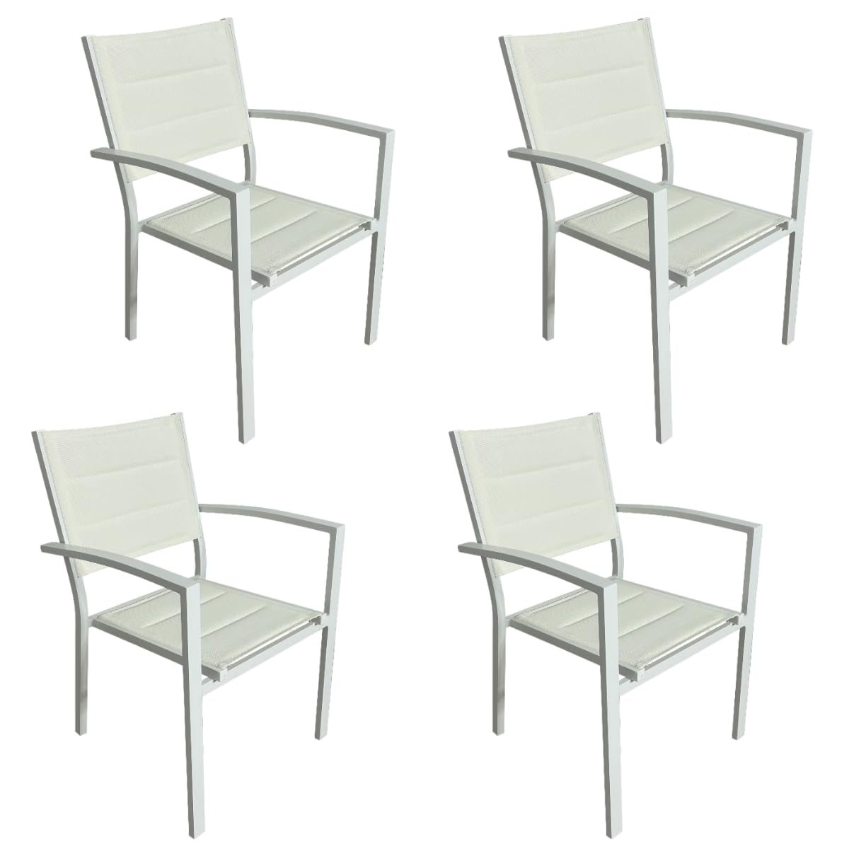 MOMMA HOME Pack 4 Sillas Terraza Exterior - Sillas Jardin Exterior, Sillas Exterior Acolchadas con Reposabrazos, Material Textiline y Aluminio, Color Blanco, Medidas 87,5 x 56,5 x 57,5 cm