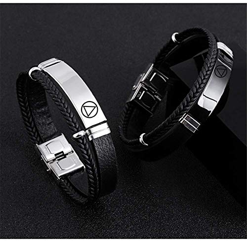 Personalized AA NA Sobriety Gifts for Women Men,Stainless Steel Leather Narcotics Alcoholics Anonymous Addiction Bracelets Bangle,Inspired One Day at A Time Sober Recovery Jewelry for Her Him3