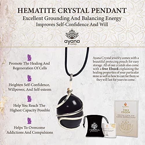 Colar feminino com pingente de cristal real de hematita crua AYANA | chacra de raiz, pedra de nascim