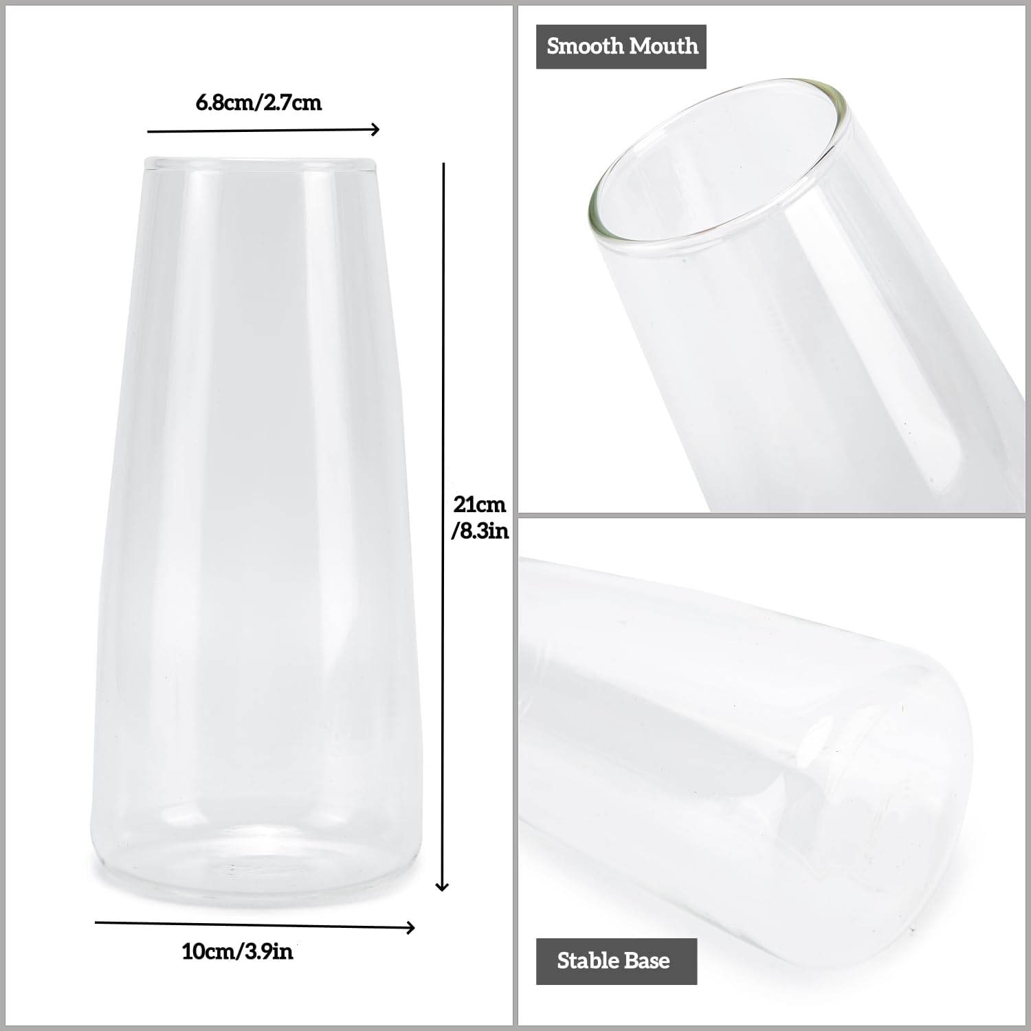 Crystal Clear Glass Vase, Flower Vase for Table Centerpiece Home Decor, Modern Vases for Living Room, Wedding, Office, Coffee Table, Birthday Housewarming Gift, 8.3inch (Clear) - Image 3