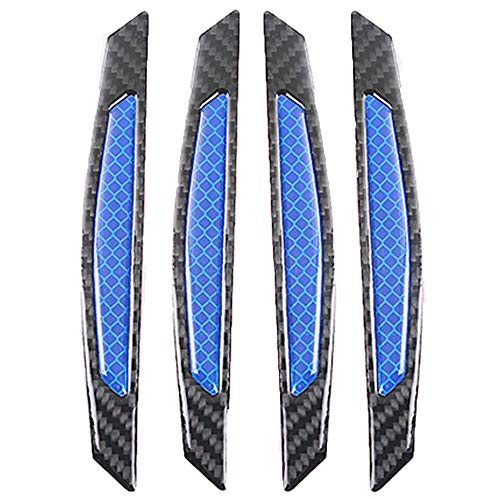 Image of ZYTC 4pcs 3D Super Blue Reflective Stickers Black Real Carbon Fiber Strips Car Side Door Edge Bumper Anti-Scratch Protection Guards Trim Stickers Universal