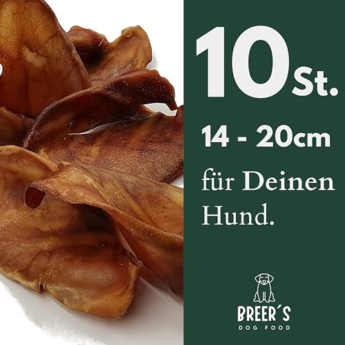 BREERs Getrocknete Schweineohren für Hunde 10 Stück Kauartikel aus Schwein, Hundeleckerli getreidefrei, Kausnack, Leckerli Hund, eigene deutsche Herstellung