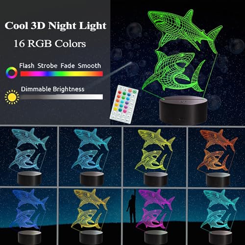 Image of Shark Gifts, Shark 3D Night Light, Underwater Gifts with 16 Colors Changing, Timer, 4 Flash Modes and Dimmable for Room Decor Boys Girls Birthday Xmas Cool Figurines Gifts