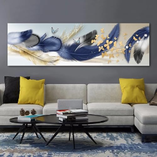 Peinture sur toile moderne de luxe pour salon tableau plumes abstrait LSYALUCK 50x115