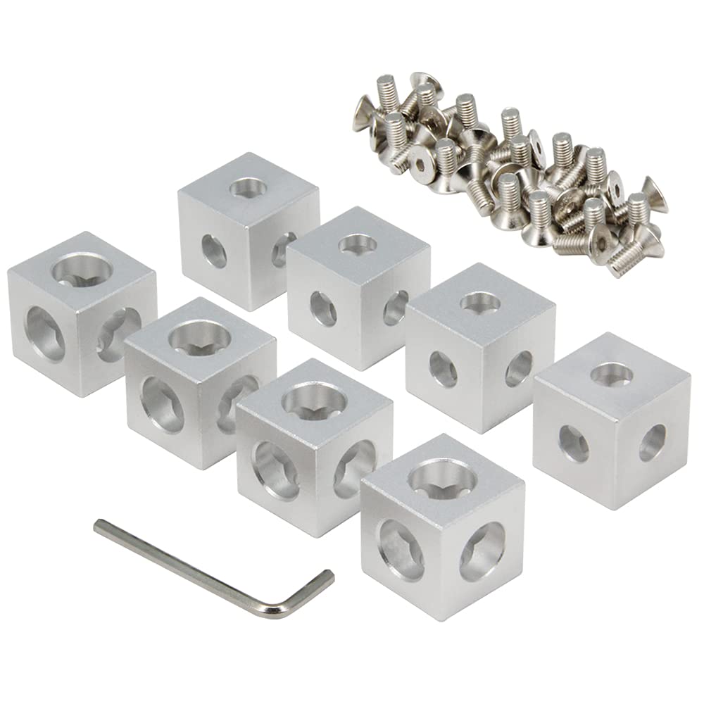 Zeberoxyz 8 Stück Silber Eckwinkel Cube mit 24PCS M5 Gewindestiften für 2020Serie Slot 6mm Aluminium Strangpressprofil Zubehör (8 Stück Quadratische Ecke-Silber)