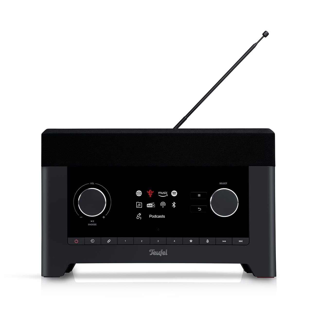 Teufel Radio 3SIXTY - Altavoz Bluetooth con Radio Digital Premium Internet Dab+, Sonido de 360 Grados, función de Banco de energía, subwoofer, función de Despertador - Negro