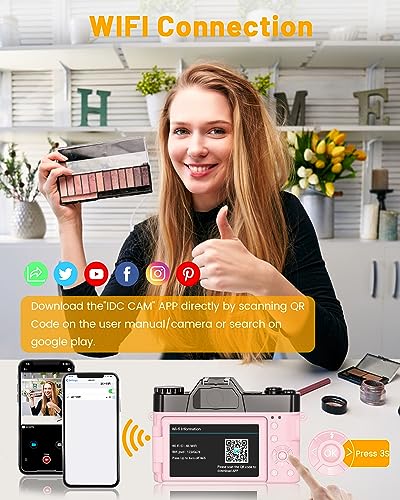 2024-Upgrade-VJIANGER-Digital-Camera-for-Photography-4K-56MP-Vlogging-Camera-for-YouTube-with-WiFi-180-Flip-Screen-16X-Digital-Zoom-52mm-Lens-2-Batteries-32GB-Micro-SD-CardPink