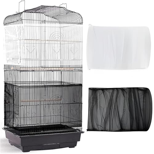 PLABBDPL Einstellbar Vogelkäfig Abdeckung, Extra Groß Vogelkäfig Samenfänger, Papageien Kordelzug Vogelfutter Kleintiere Netz, Abdeckung Rock Bewachen für Runde Quadratische Käfige（Schwarz Weiß）