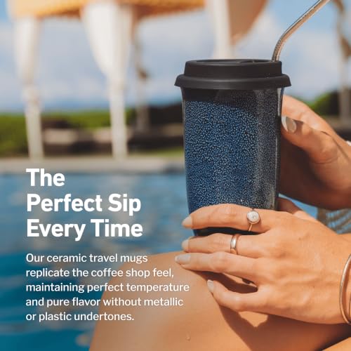 Image of NOVA CERAMICS Coffee Tumbler - Travel Mug - On the Go Coffee Mug - Microwave & Dishwasher Safe Green Coffee Tumbler - Gifts For Women Men Him Her - 16oz - Abyss