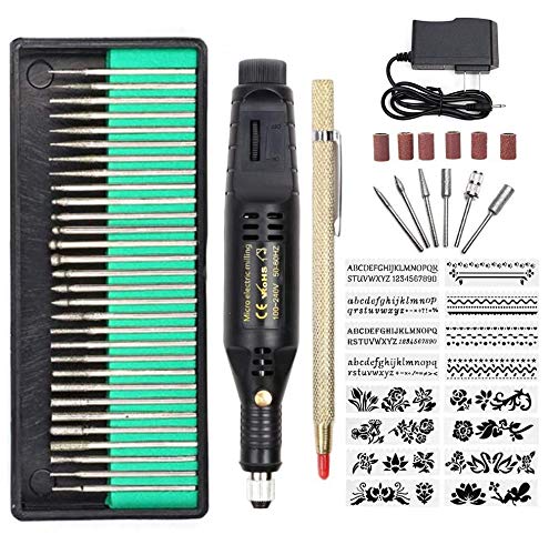 Electric Micro Engraver Pen Mini DIY Vibro Engraving Tool Kit 1pen 16 Stencils for Metal Glass Ceramic Plastic Wood Jewelry with Scriber Etcherâ€¦ (Black)