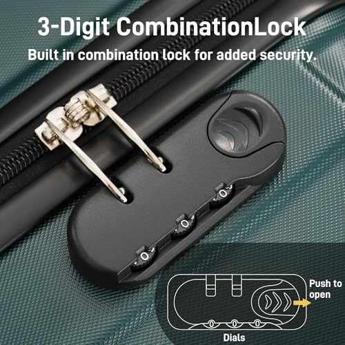 Image of 6 Pcs ABS Hardshell Luggage Sets Spinner Wheel Suitcase Lock Suitcases Dark Green