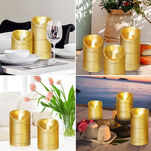 Crystal Club Flickering Flameless Candles With Timer, Set Of 3 Led Candles With Glittering String, Gold Candles With Remote Control & Battery Operated Led Candles For Home Mantel Decal #TOP6