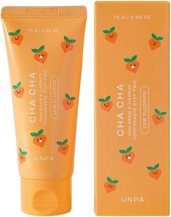 UNPA Korean Kids Toothpaste Set, Gentle Training Dental Care for Babies & Toddlers for Ages 0-36+ Months Fluoride-Free Safe to Swallow Formula, Natural Carrot Extract, 2.65 oz /75g