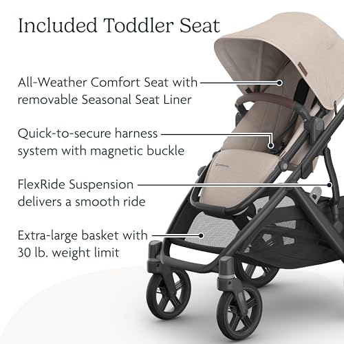 Image of UPPAbaby Vista V3 Stroller + Bassinet V3 - Convertible Single-to-Double Stroller System- Bassinet, Toddler Seat, Bug Shield, Rain Shield Included - Ada (Sandstone Melange)
