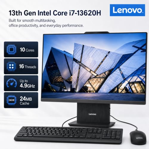 Image of Lenovo IdeaCentre 27 inch FHD All-in-One Desktop Computer, Intel Core i7-13620H(24MB Smart Cache), 16GB DDR5, 512GB PCIe SSD, Wi-Fi 6, HDMI, USB-C, Wired KB&Mouse, Business AIO, Windows 11 Pro