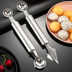 2 pcs Fruit Carving Tool Fruit Peeler Melon Scoop, Fruit Carving Knife, Fruit Peeler Seed Remover, Stainless Steel Multifunction Kitchen Tools for DIY Fruit Salads Vegetable Ice Cream, Cookie Dough