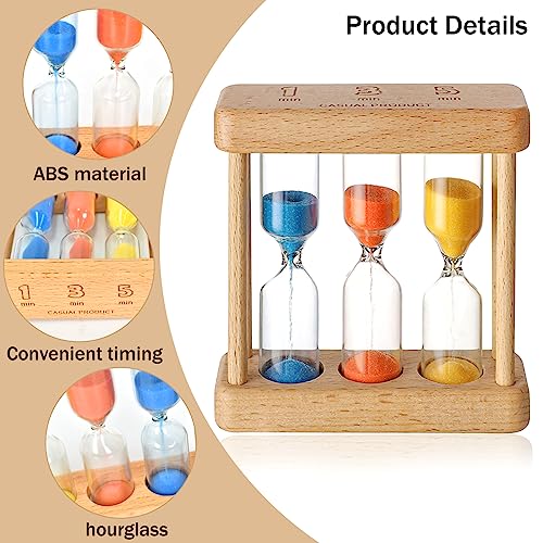 Sand Timer, 3 Colors Hourglass Timer, 1+3+5 Minute Mini Wooden Hourglass Clock, Sand Timers for Kids Kitchen Cooking Timer - Image 3