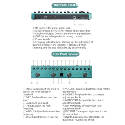 Processeur multi-effets guitare numérique avec retard, réverbération et modulation réglables - 6