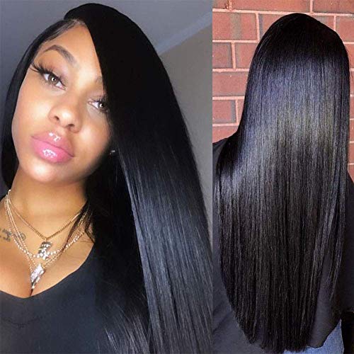 Rongduoyi Long Black Wig for Women Synthetic Lace Front Wig 150% Dendity Straight Hair Free Part Wig for Women Natural Black Wig for Daily Use Heat Resistant Fiber 30inch
