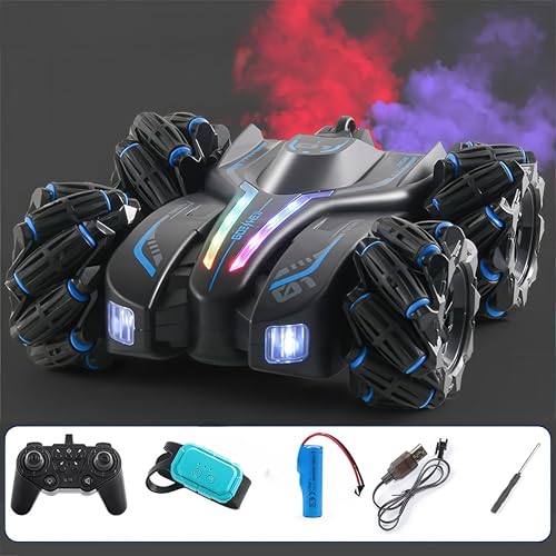 Image of Eli & Chi 4X4 Wheel Drive Double Sided RC Stunt Toy Car: Drift Toy For Kids & Adult Remote Control Racing,360 RGB Lights Off Road 2 Rechargeable Batteries High Speed Spray Gesture Watch,Black