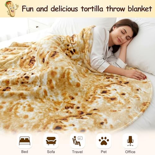 Image of mermaker Burritos Blanket for Adult and Kids, Novelty Tortilla Throw Blanket Adult 60 inches, Realistic Soft Flannel Taco Blanket (Yellow Blanket-10)