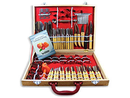 WIN-WARE Culinary Carving Tool Set 80 Piece. Great Range of Carving Tools, Knives and Decorators Presented in Wooden Case. Fruit/vegetable Garnishing/cutting/slicing Set. Includes Peelers/Cutters