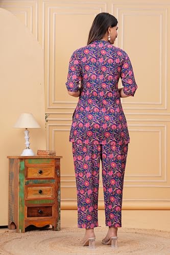 Image of Women Cotton Printed Co-Ord Set Kurta with Pant Set | Cotton Floral Printed Anarkali Maternity Feeding Kurta with Zipper /Maternity