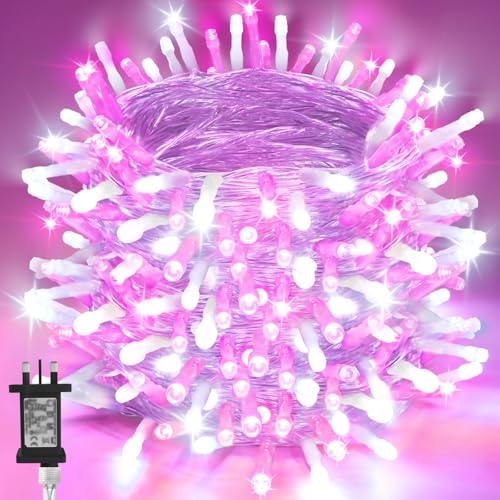 Gcstnn Christmas Tree Lights, 40M 400 LEDs Xmas Tree Fairy Lights Plug in with 8 Light Modes,Memory & Timing Function & Waterproof for 1-3M(3-10ft) Christmas Tree, Bedroom Decorations(Pink + White)