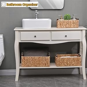 Wicker Storage Basket Shelf Bakets Hand-Woven Water Hyacinth Woven Storage Basket with Wooden Handles,Nested Organizer Container with Built-In Carry Handles,3 Pack Wicker Storage Basket Shelf Bakets Hand Woven Water Hyacinth Woven Storage Basket with Wooden HandlesNested Organizer Container with Built In Carry Handles3 Pack